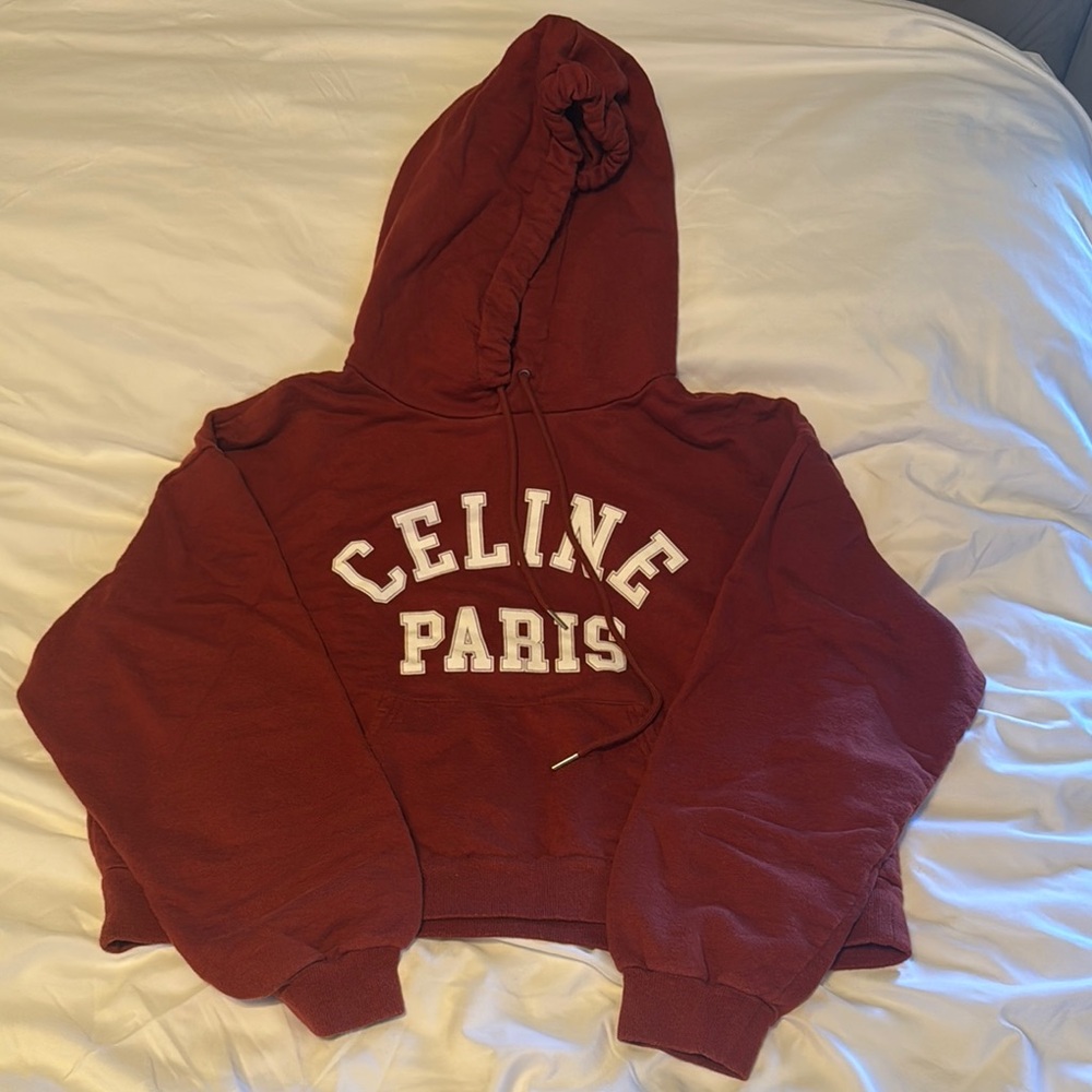 Celine Burgundy Hoodie with Bold Lettering
